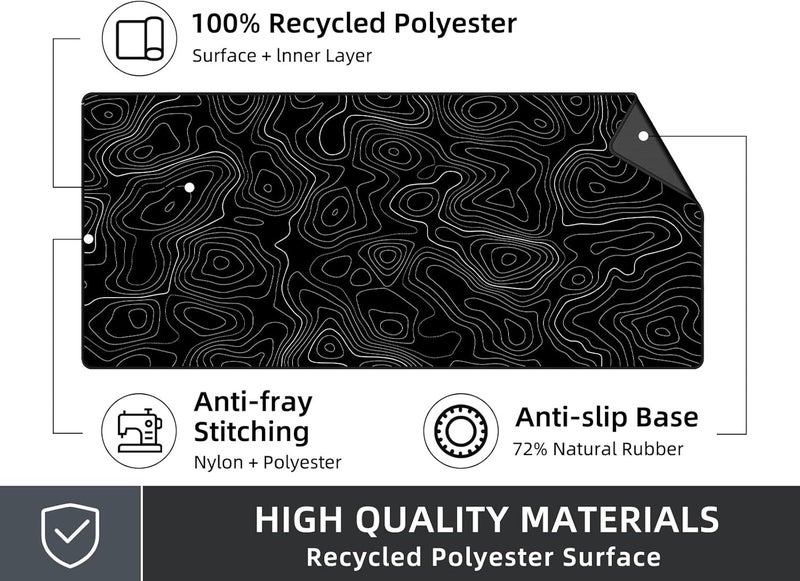 Rinaze Extra Large Gaming Mouse Pad with Black Topographic, XXL Mousepad, Big Mouse Mat Desk Pad, Non Slip Keyboard Pad for Gaming Computer Laptop PC Office Desk Accessories - Image 5